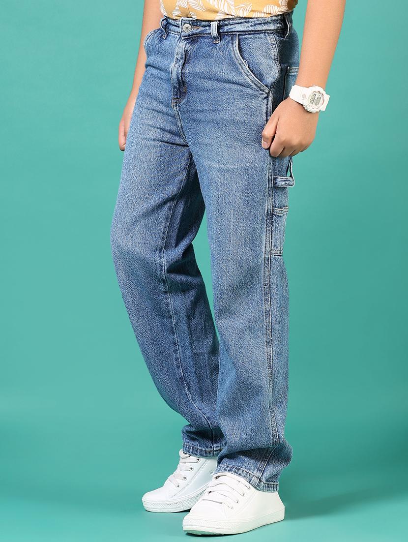 boys blue solid mid rise relaxed fit jeans - 21609255 -  Standard Image - 1