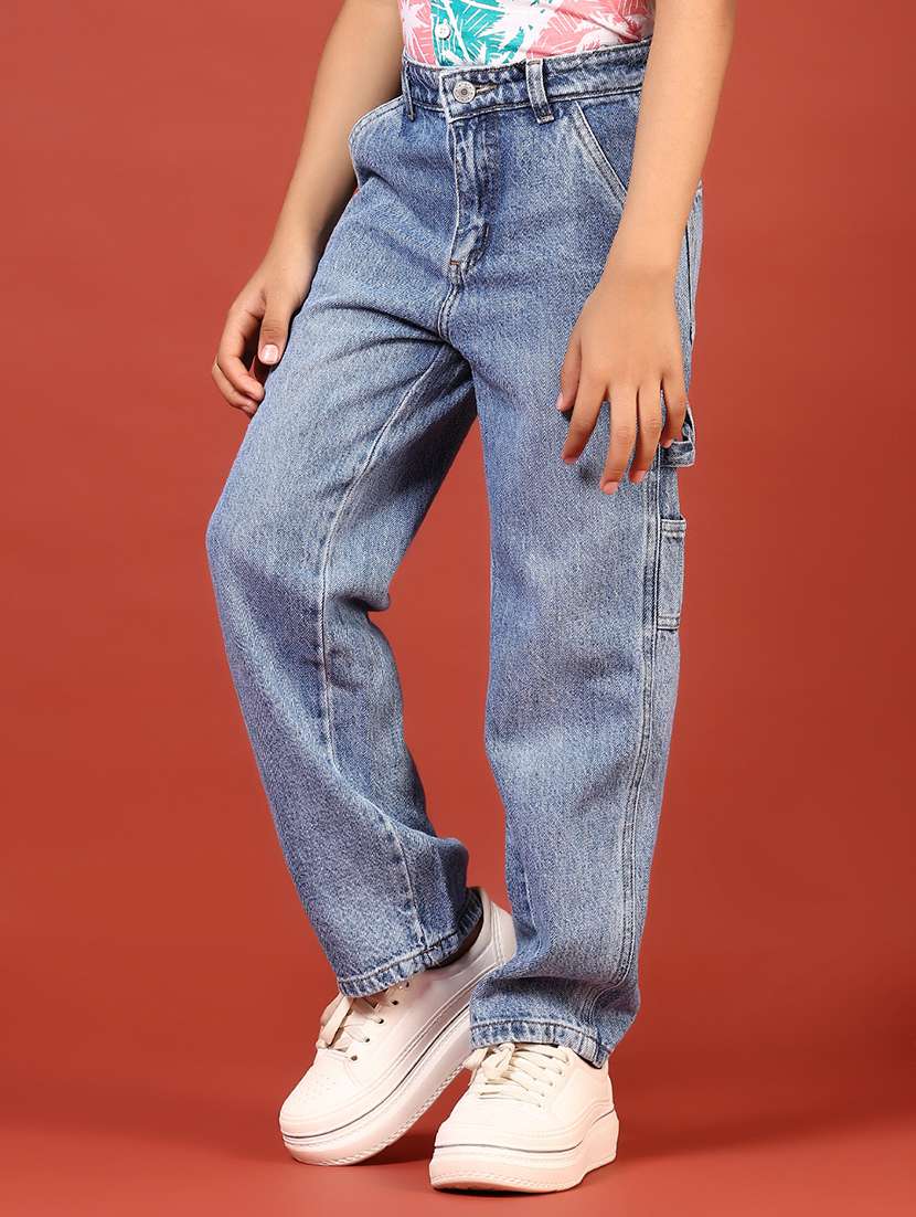 boys solid mid rise relaxed fit denim cargo - 21609260 -  Standard Image - 1