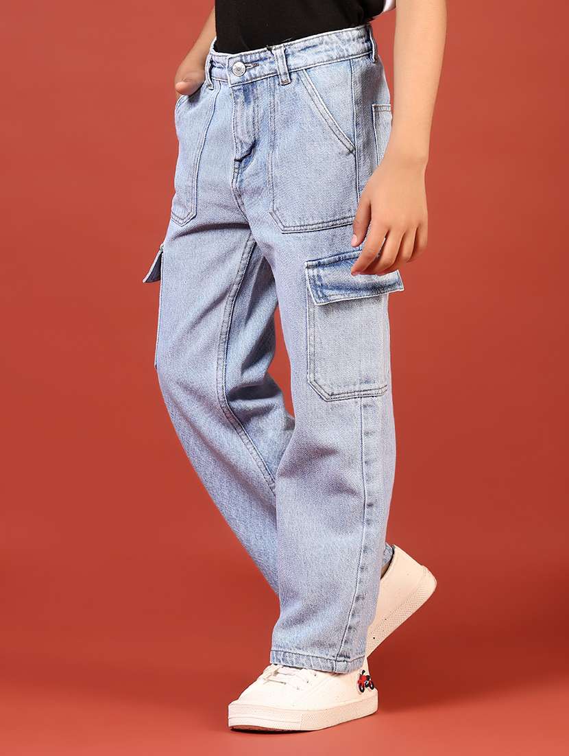 boys solid mid rise relaxed fit denim cargo - 21609261 -  Standard Image - 1