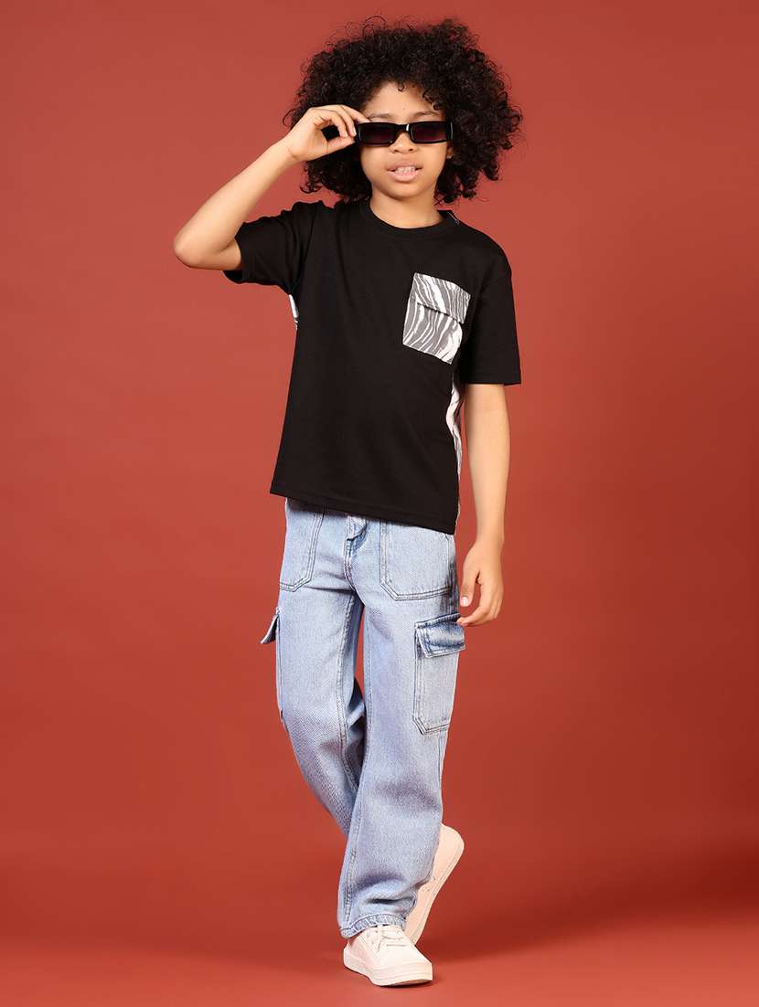 boys solid mid rise relaxed fit denim cargo - 21609261 -  Standard Image - 4