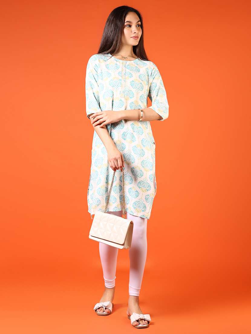 women printed three quarter sleeve straight kurta - 21609269 -  Standard Image - 4