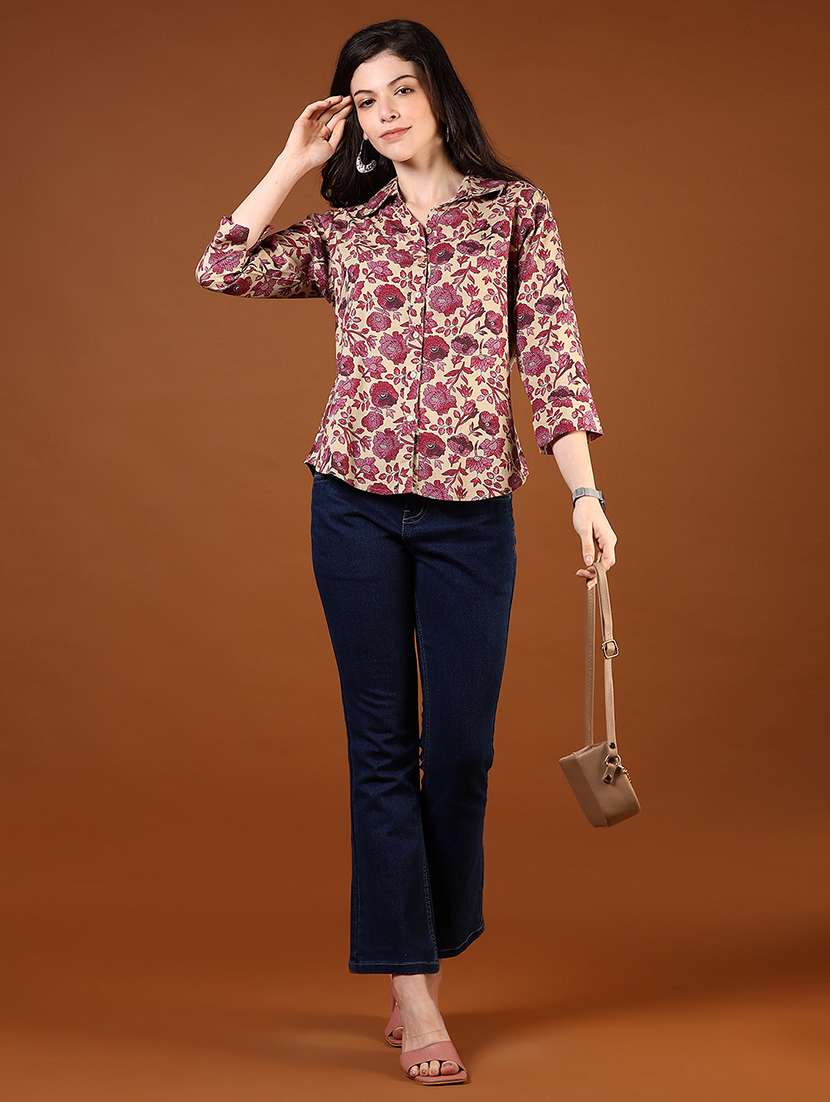 women printed three quarter sleeve regular shirt - 21609272 -  Standard Image - 4
