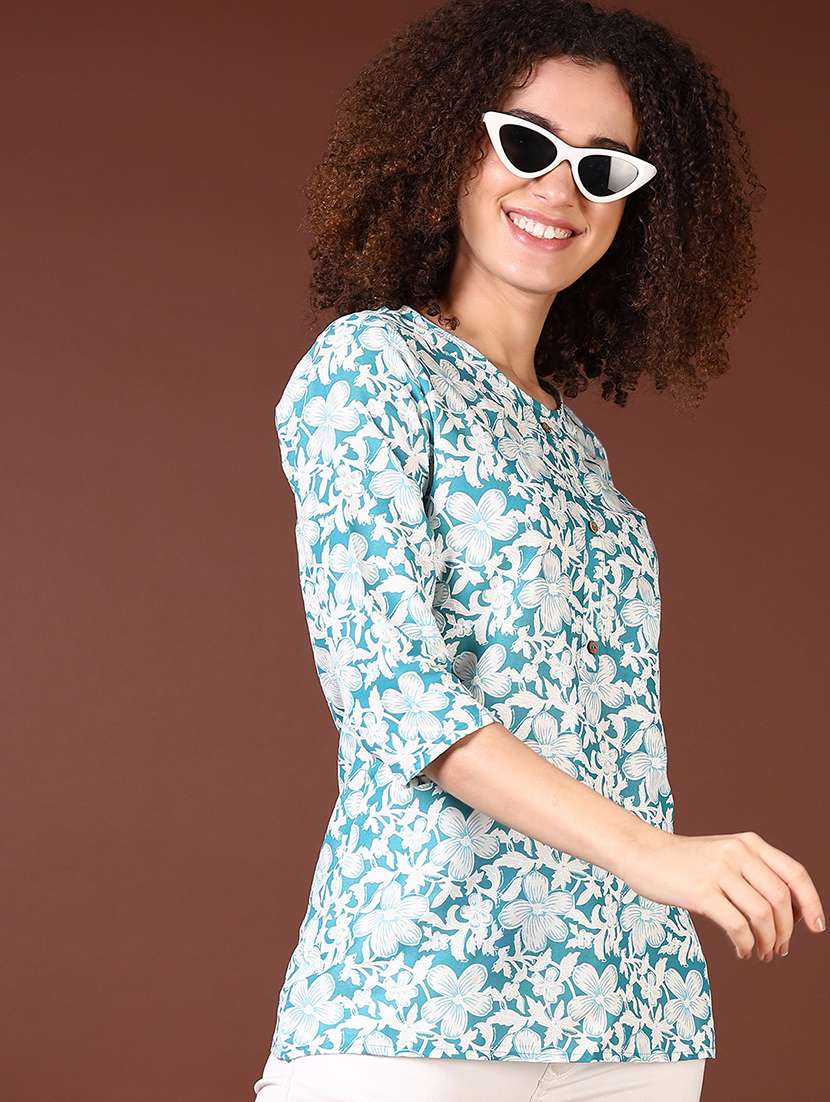 women floral printed round neck straight top - 21609291 -  Standard Image - 1