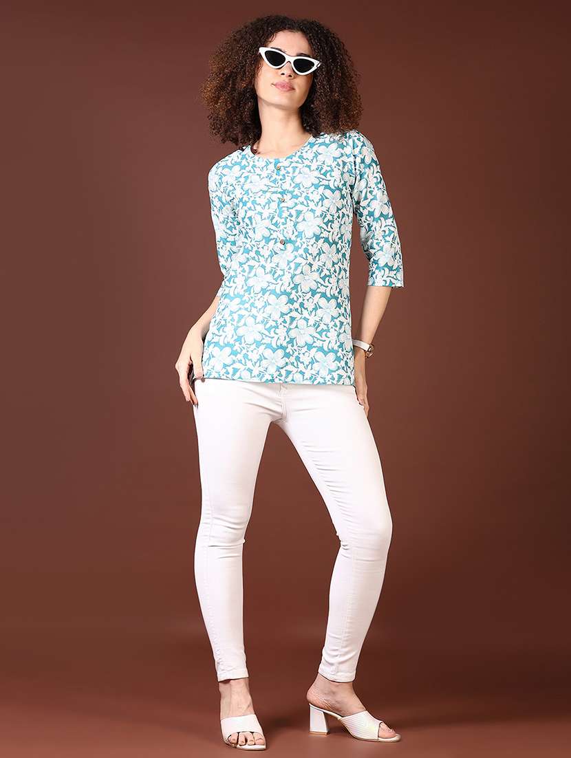 women floral printed round neck straight top - 21609291 -  Standard Image - 4