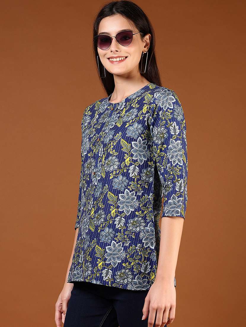 women printed round neck straight kurti - 21609292 -  Standard Image - 1