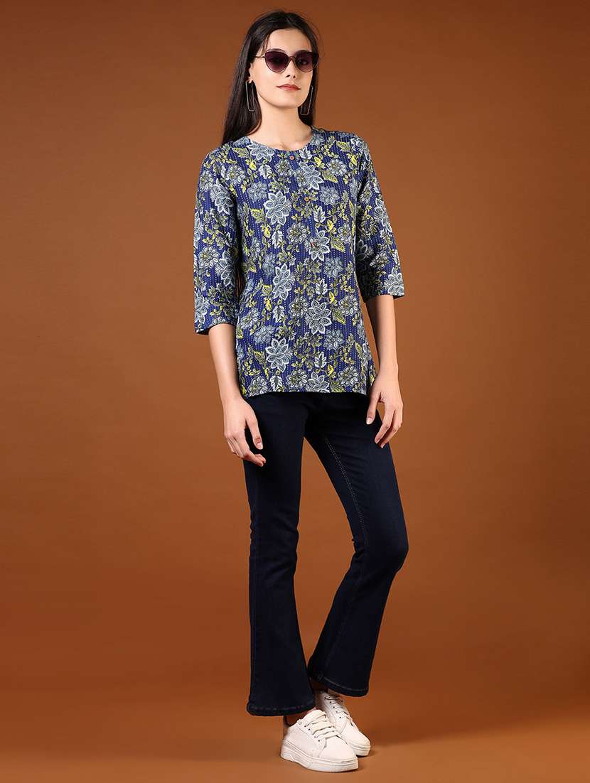 women printed round neck straight kurti - 21609292 -  Standard Image - 4