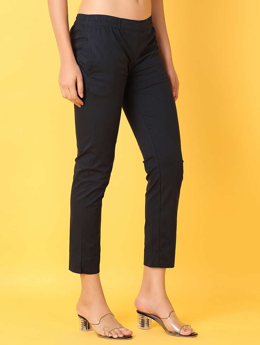 Women Solid Mid Rise Slim Fit Tapered Pant - 21609331 -  Standard Image - 1