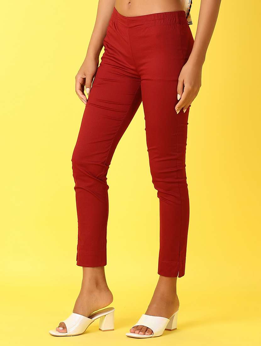 Women Solid Mid Rise Slim Fit Tapered Pant - 21609333 -  Standard Image - 1