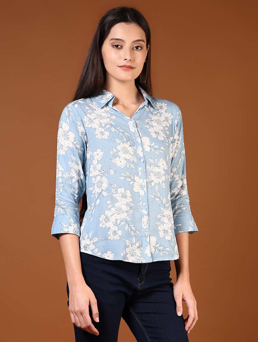 women printed three quarter sleeve regular shirt - 21609359 -  Standard Image - 1