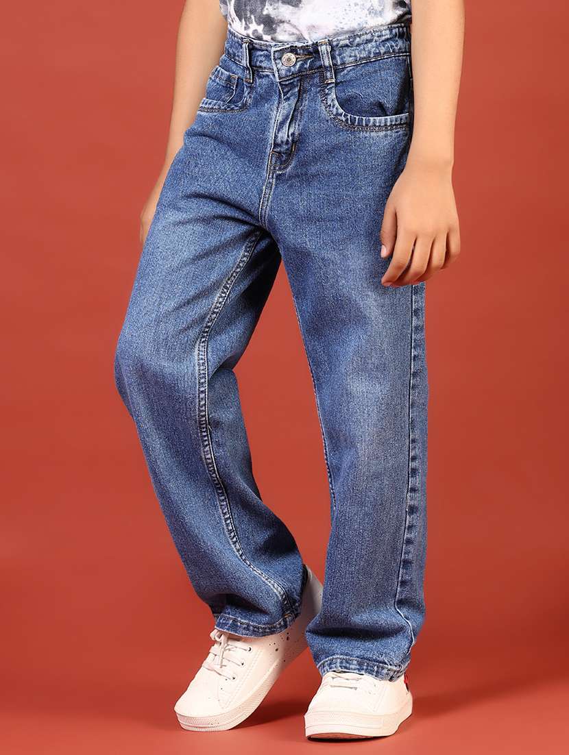 boys solid mid rise baggy jeans - 21609385 -  Standard Image - 1