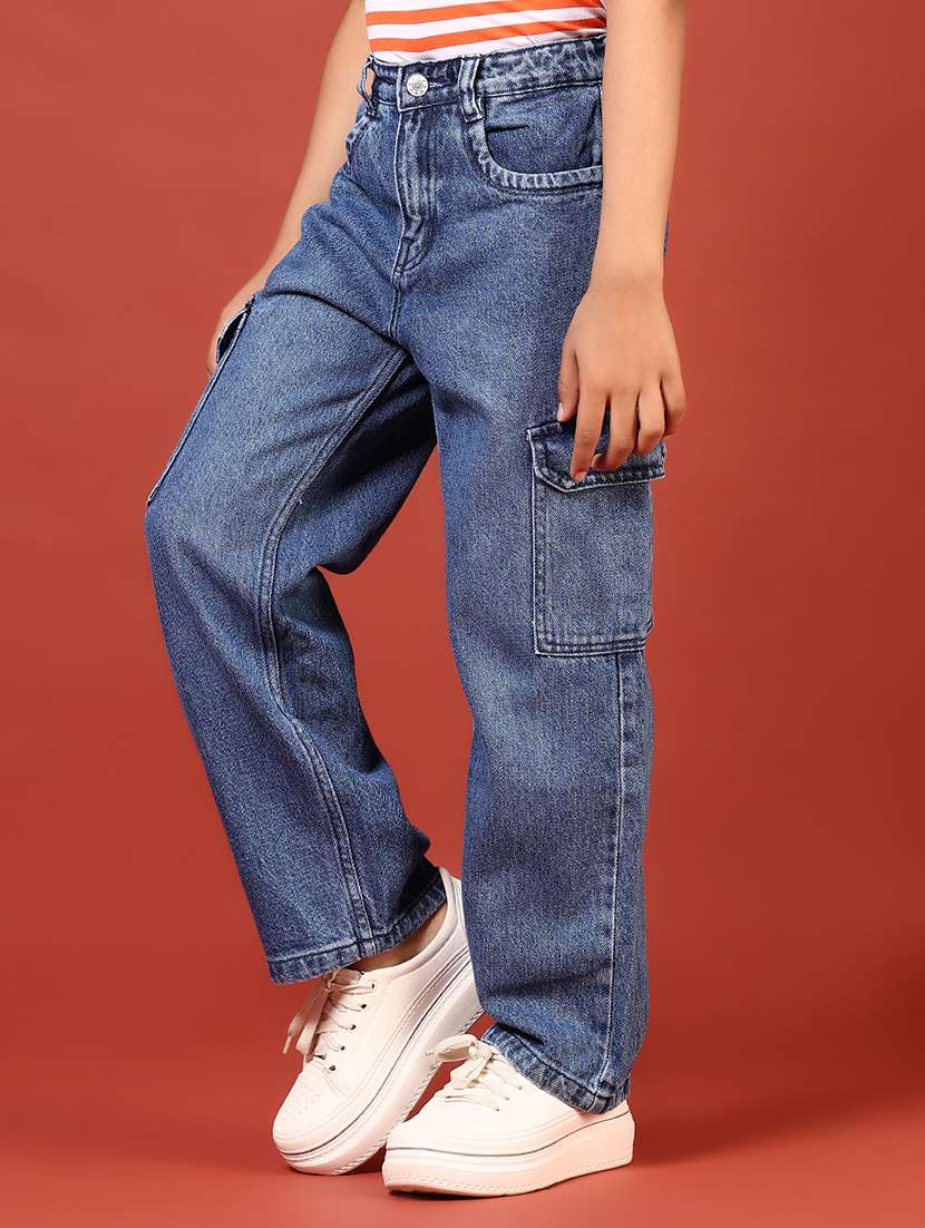 boys solid mid rise relaxed fit denim cargo - 21609446 -  Standard Image - 1
