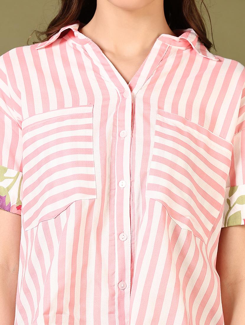 women short sleeves striped crop shirt - 21609617 - Standard Image - 4