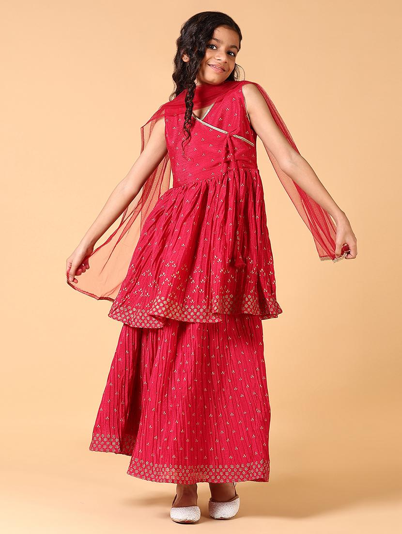 girls printed kurta sharara set with dupatta - 21609633 - Standard Image - 1