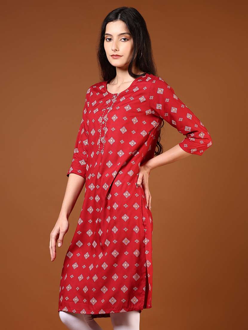women three quarter sleeve straight kurta - 21609824 -  Standard Image - 1