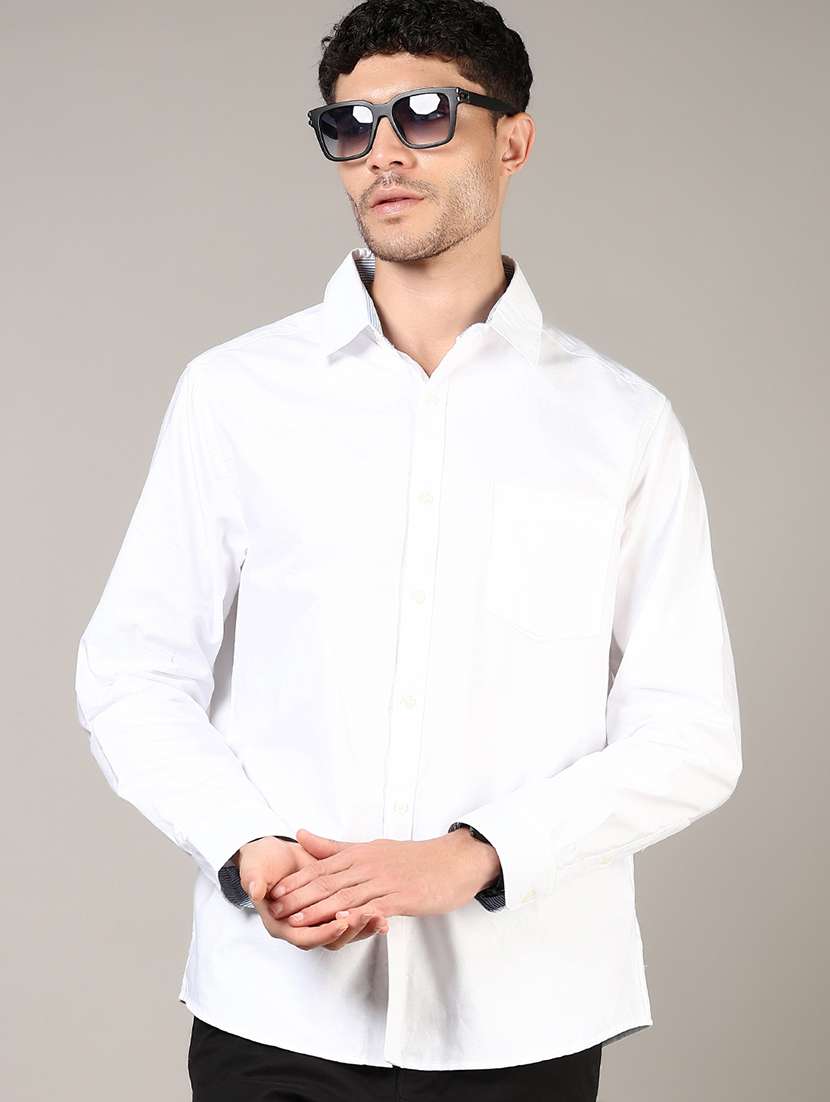 men solid collared long sleeve casual shirt