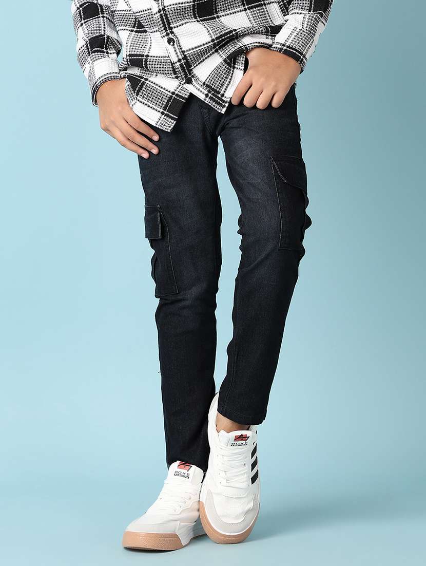 boys plain mid rise cargo - 21609895 - Standard Image - 1