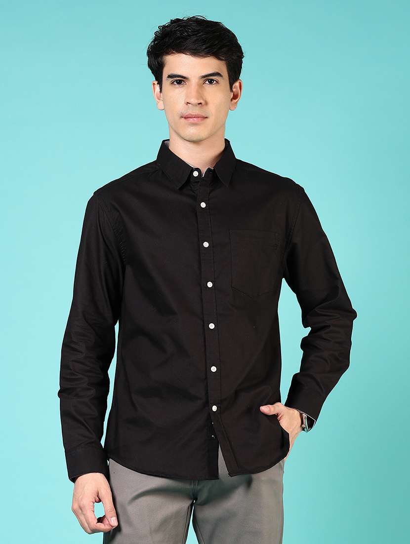 men solid collared long sleeve casual shirt - 21609917 - Standard Image - 1