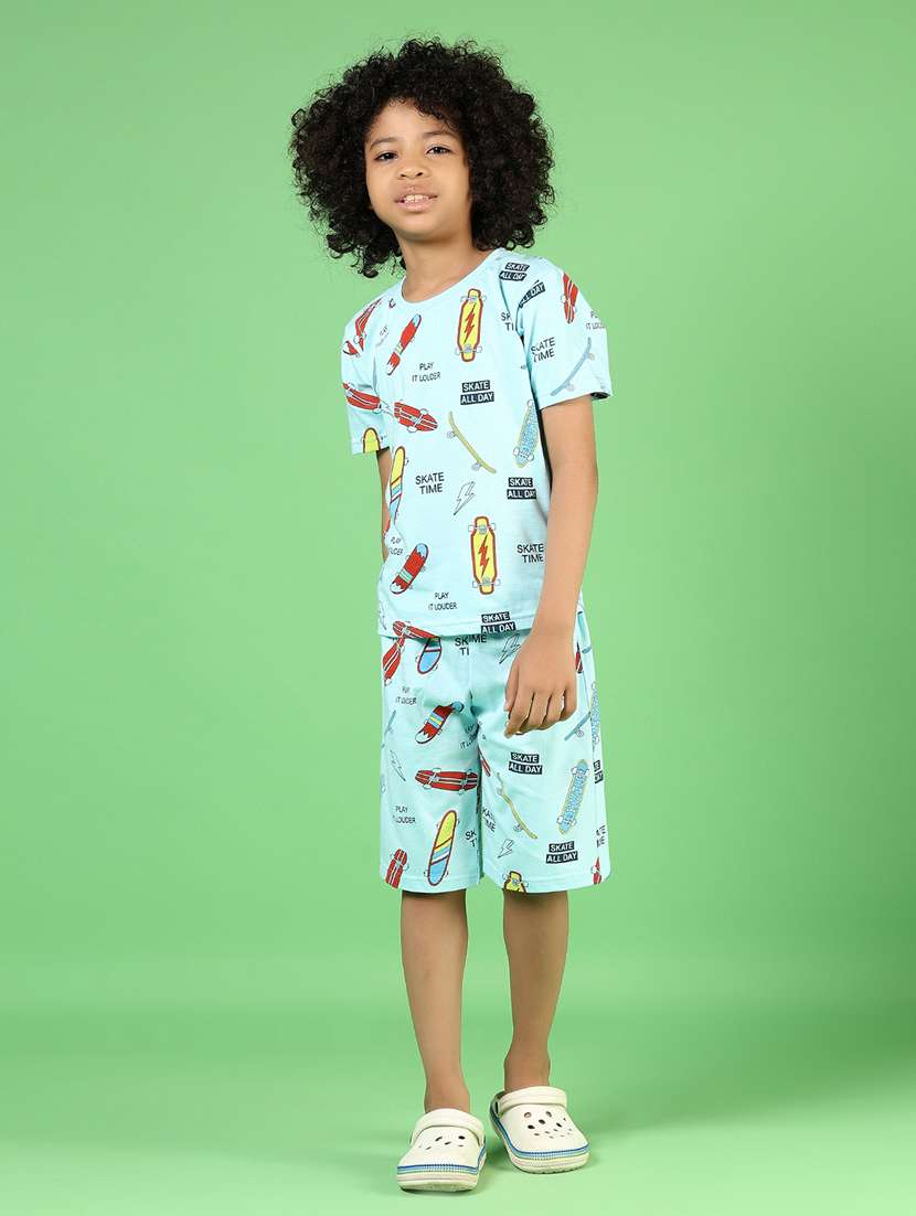 boys printed t-shirt & shorts co-ords set - 21609959 -  Standard Image - 1
