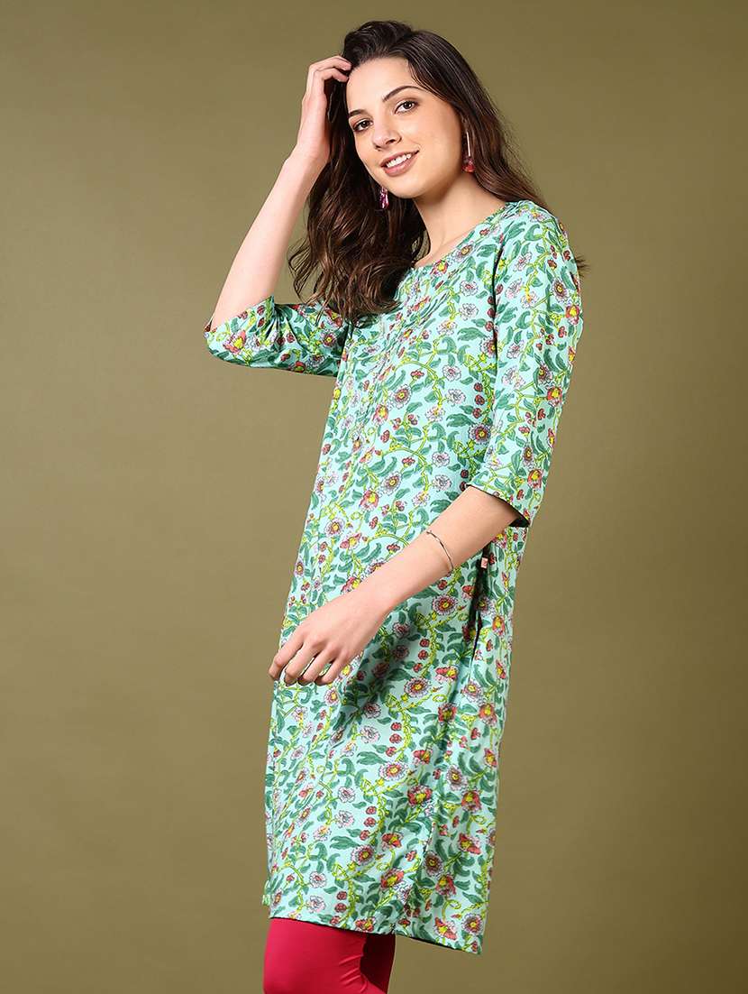 women printed three quarter sleeve kurta - 21609984 -  Standard Image - 1