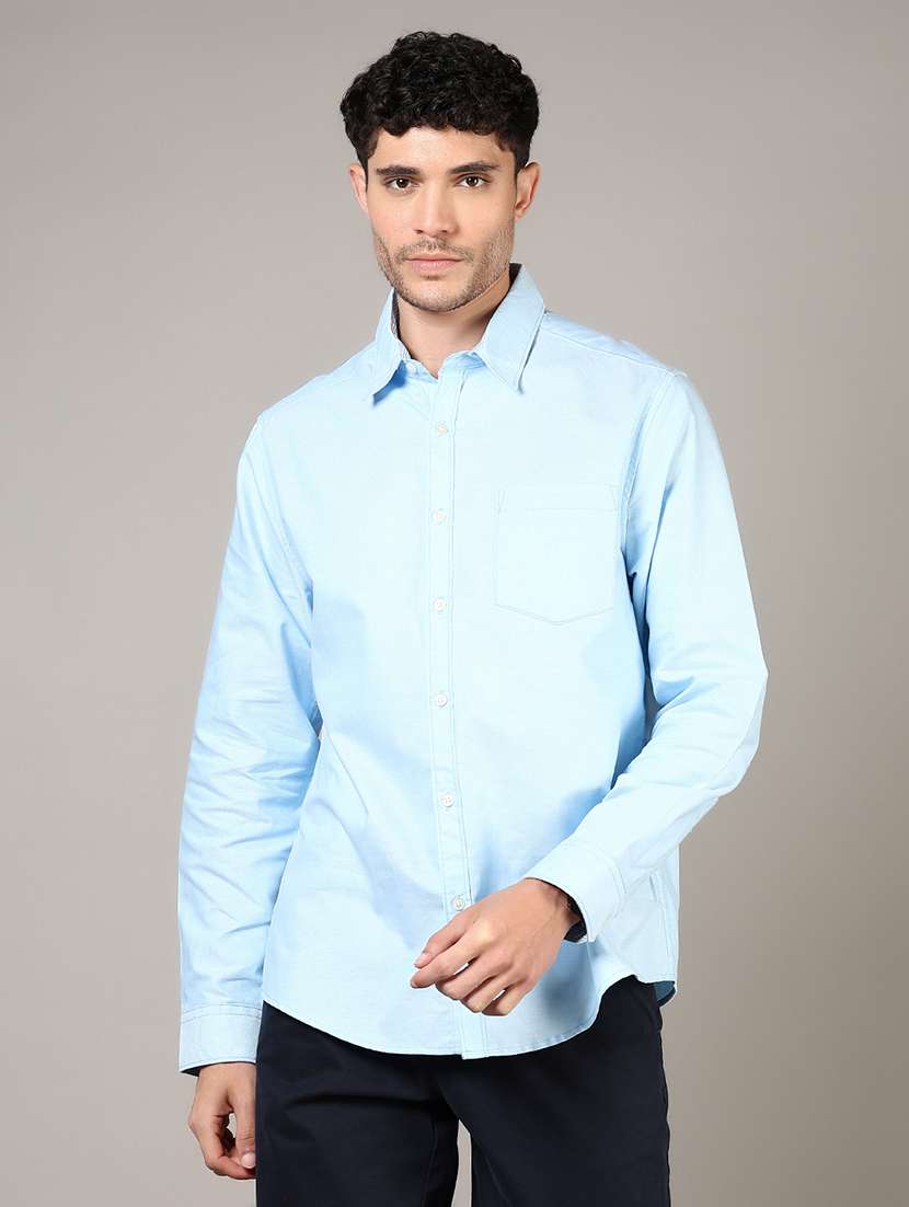 men solid collared long sleeve casual shirt - 21610051 -  Standard Image - 1