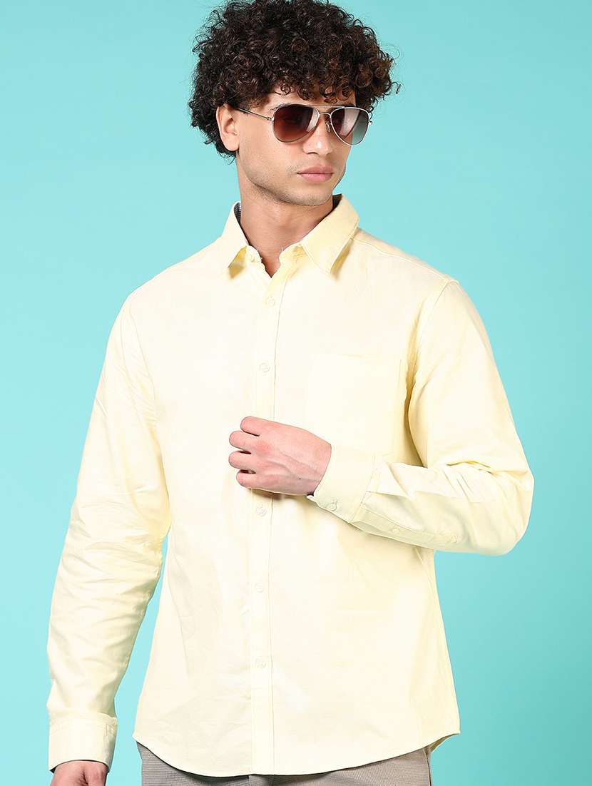 men solid collared long sleeve casual shirt