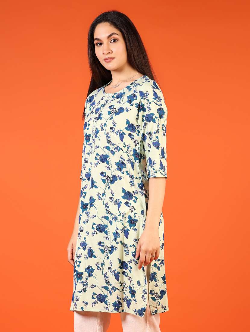 women three quarter sleeve straight kurta - 21610073 -  Standard Image - 1