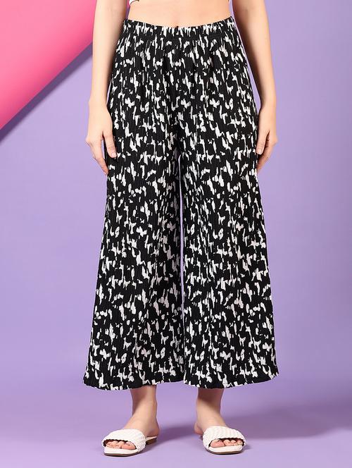 women printed mid rise wide leg trouser - 21610179 - Standard Image - 0