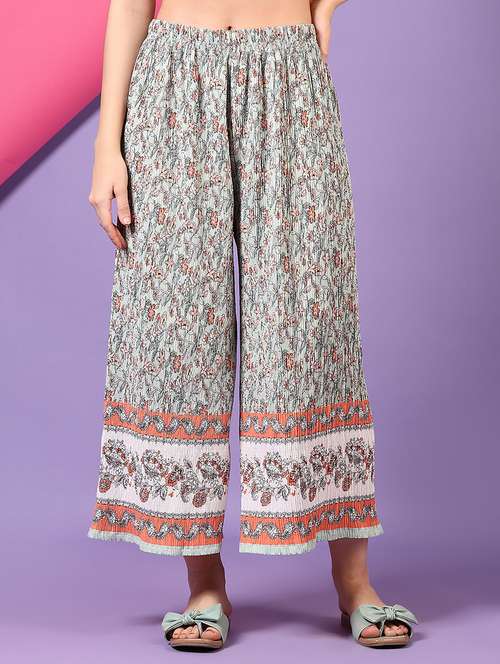 women printed mid rise wide leg trouser