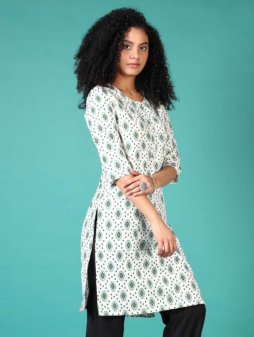 women printed round neck straight kurta - 21610228 -  Standard Image - 1
