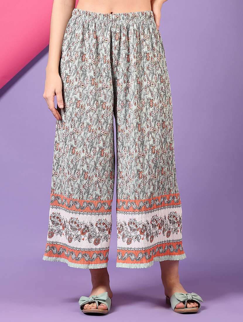 printed cotton blend trouser wide leg