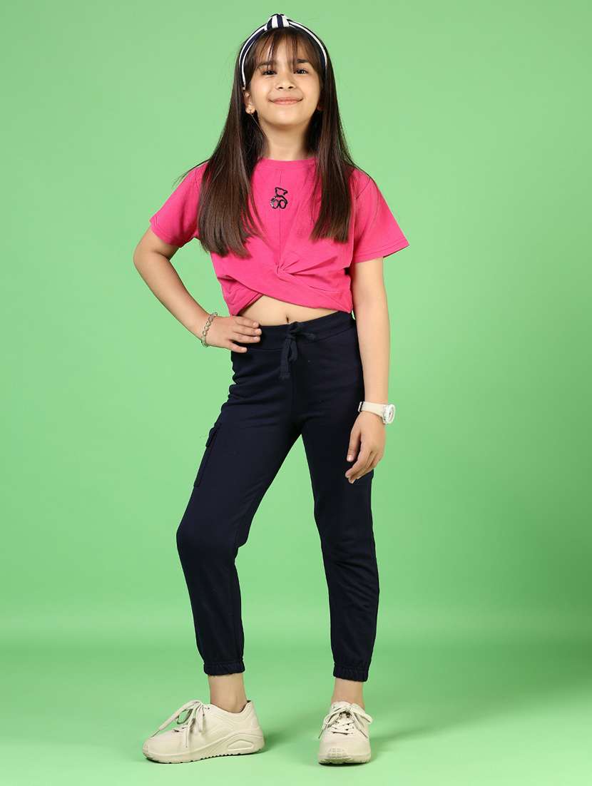 girls solid mid rise cargo jogger - 21610466 -  Standard Image - 4