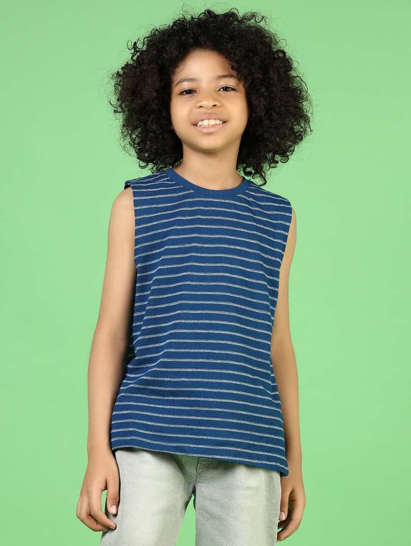 Boys Blue Striped Sleeveless T-shirt - 21610613 -  Standard Image - 1