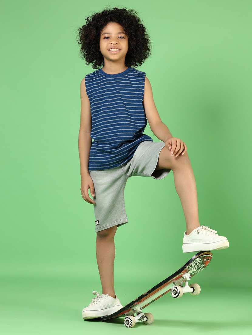 Boys Blue Striped Sleeveless T-shirt - 21610613 -  Standard Image - 4