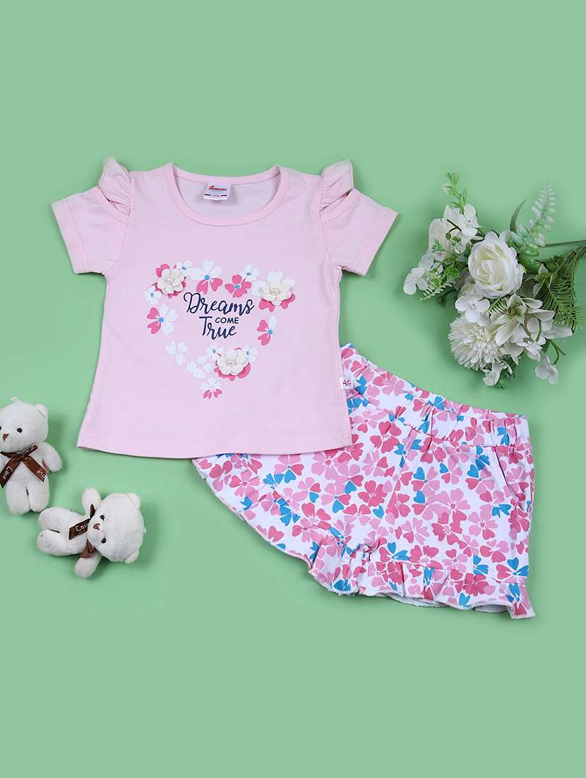 girls printed shorts twin sets