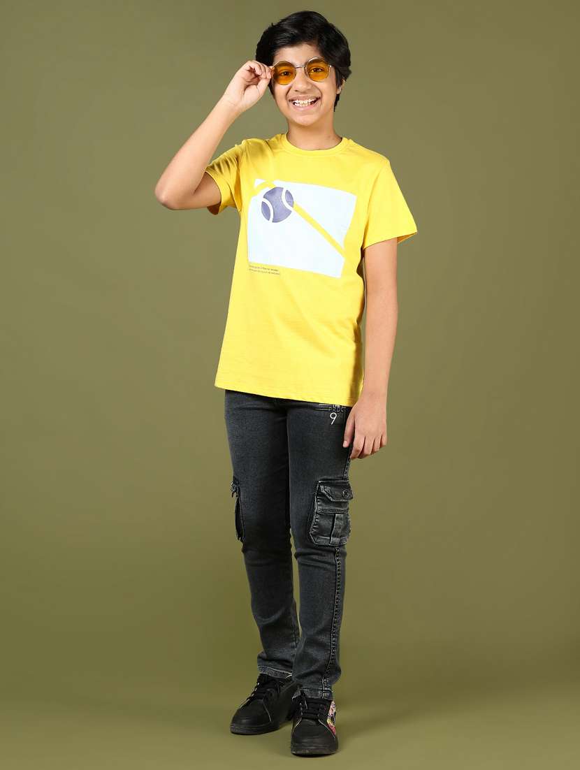 boys yellow chest print round neck t-shirt - 21611016 -  Standard Image - 4