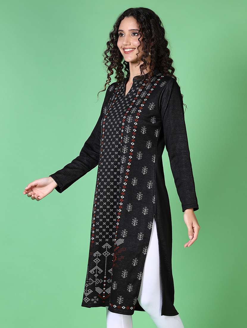 women self design long sleeve kurta - 21611218 -  Standard Image - 1