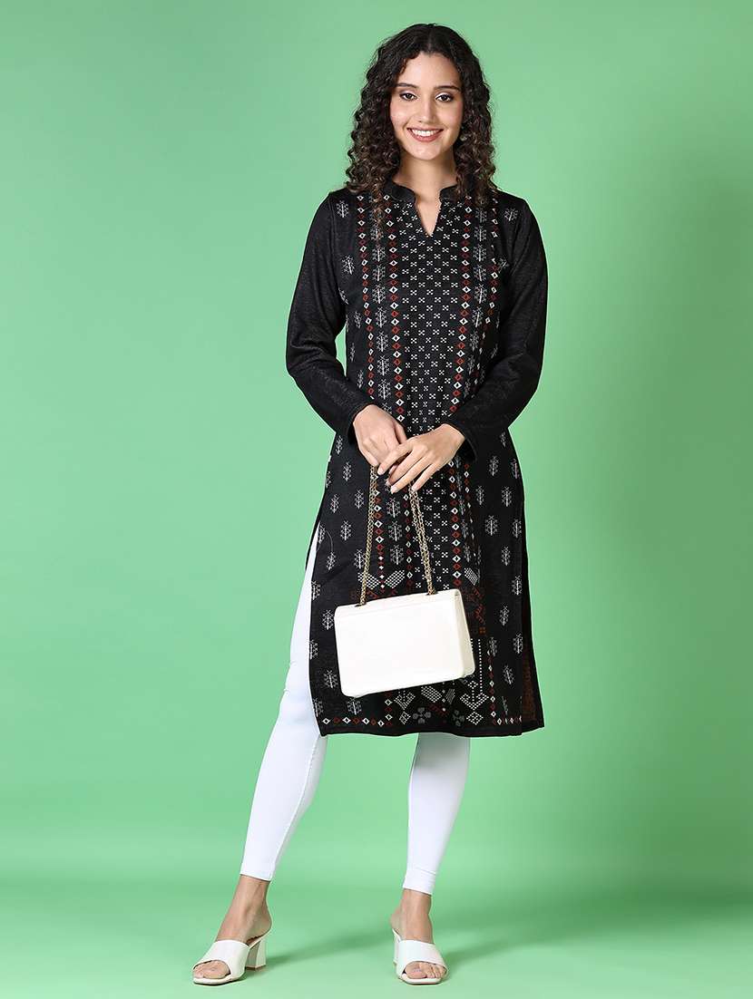 women self design long sleeve kurta - 21611218 -  Standard Image - 4