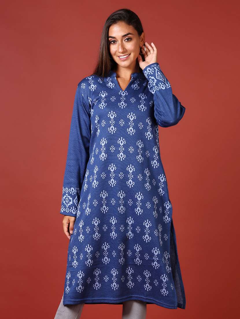 women self designed mandarin neck woolen kurti - 21611219 -  Standard Image - 1