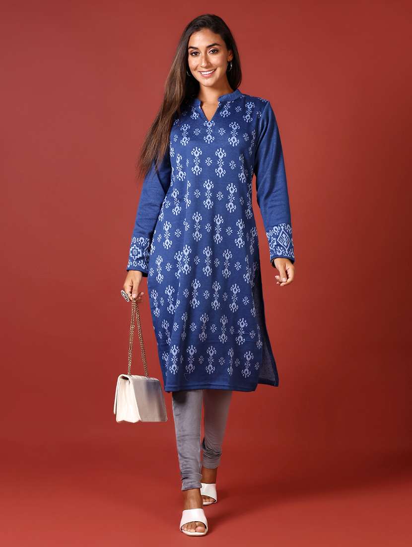 women self designed mandarin neck woolen kurti - 21611219 -  Standard Image - 4