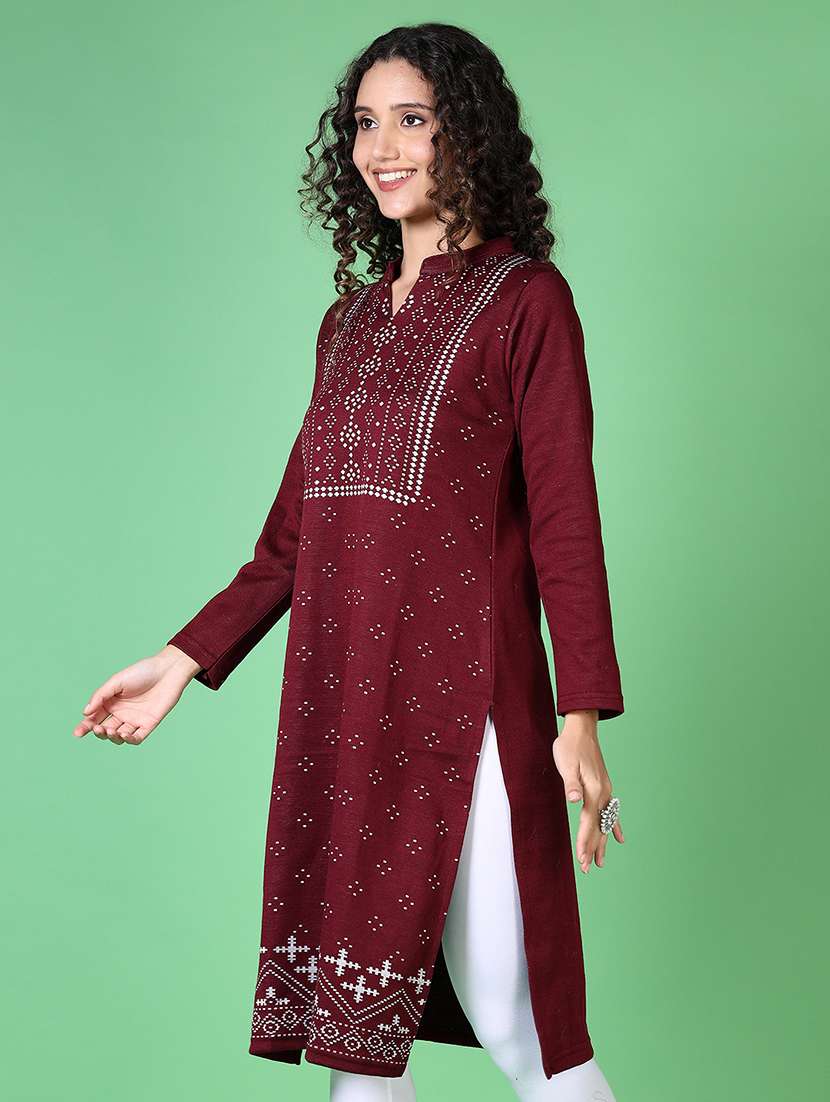women self design long sleeve kurta - 21611221 -  Standard Image - 1