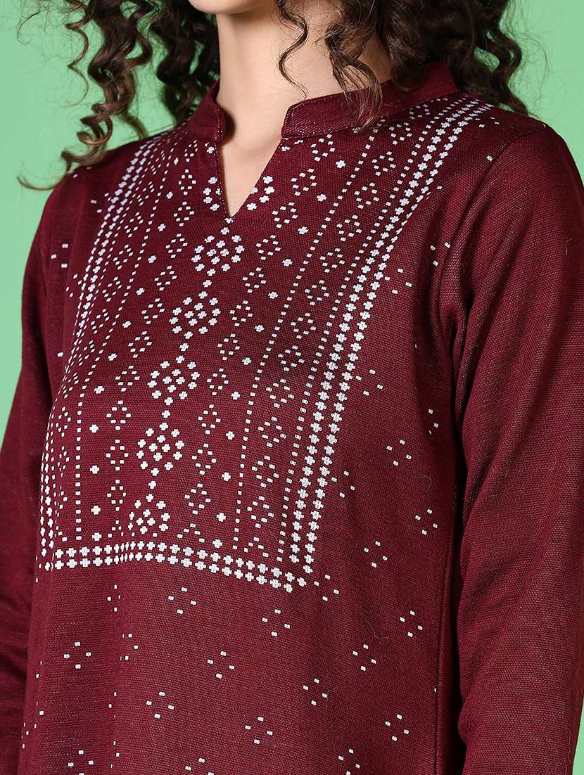 women self design long sleeve kurta - 21611221 -  Standard Image - 4