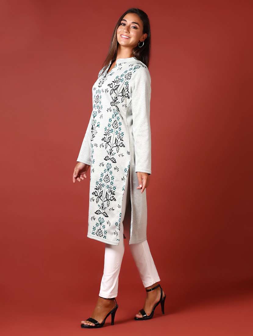 women self design long sleeve woolen kurta - 21611222 -  Standard Image - 1