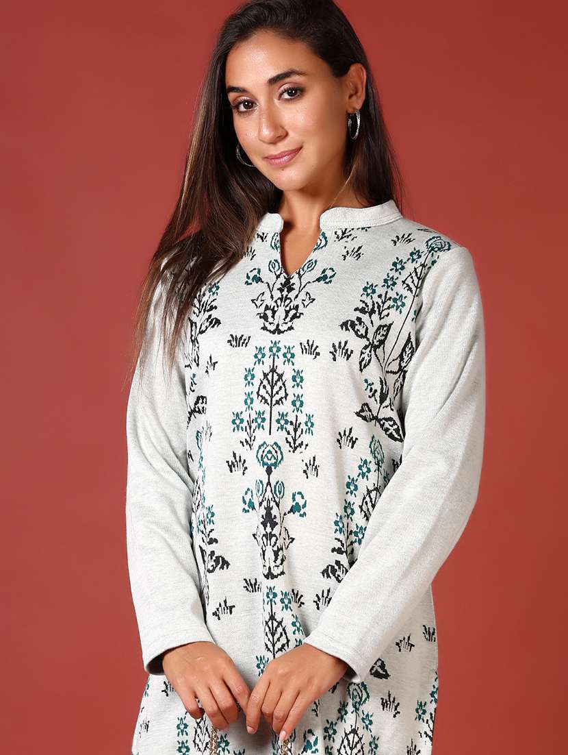 women self design long sleeve woolen kurta - 21611222 -  Standard Image - 4