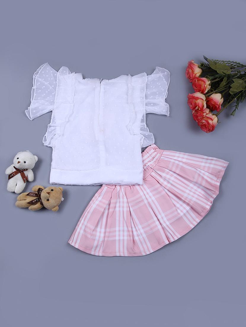 girls white self design skirt top set - 21611365 -  Standard Image - 1