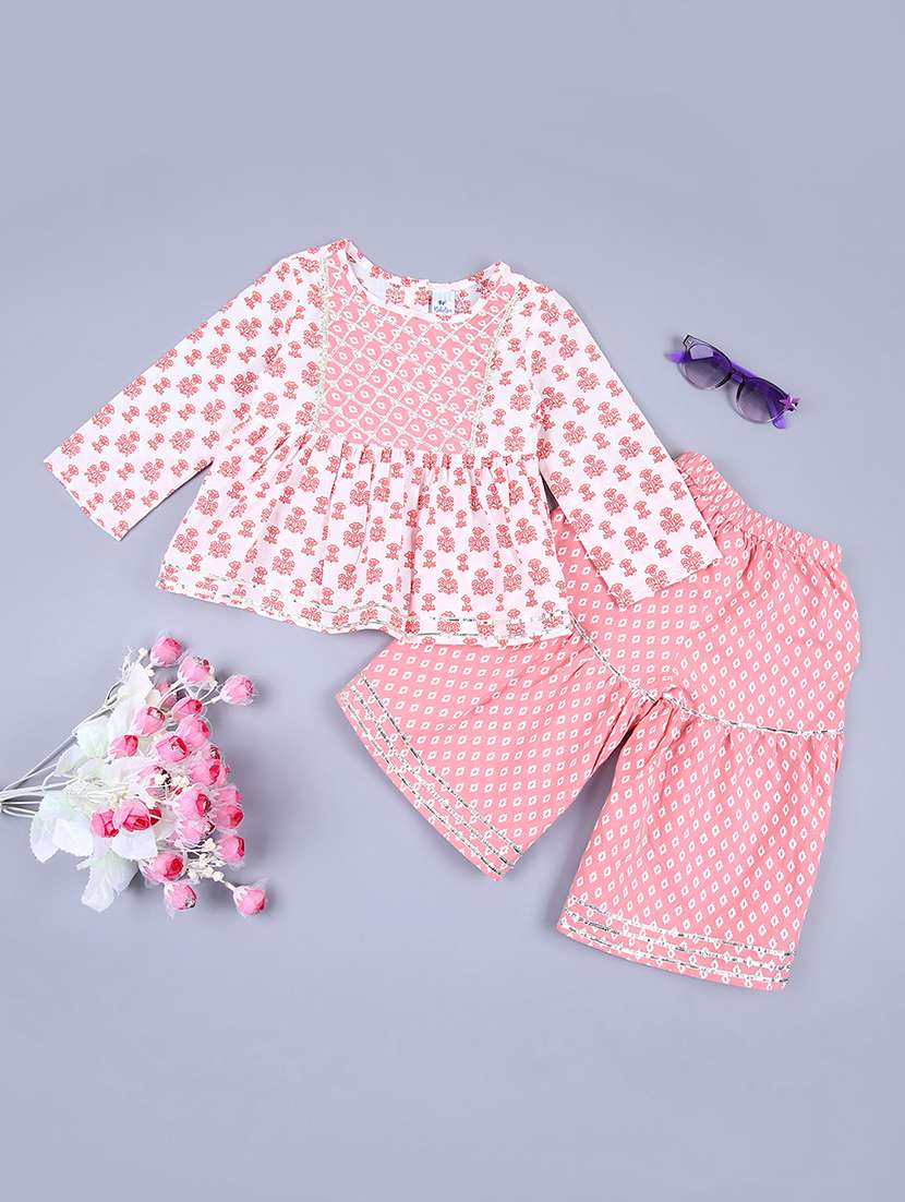 girls printed round neck kurta sharara set