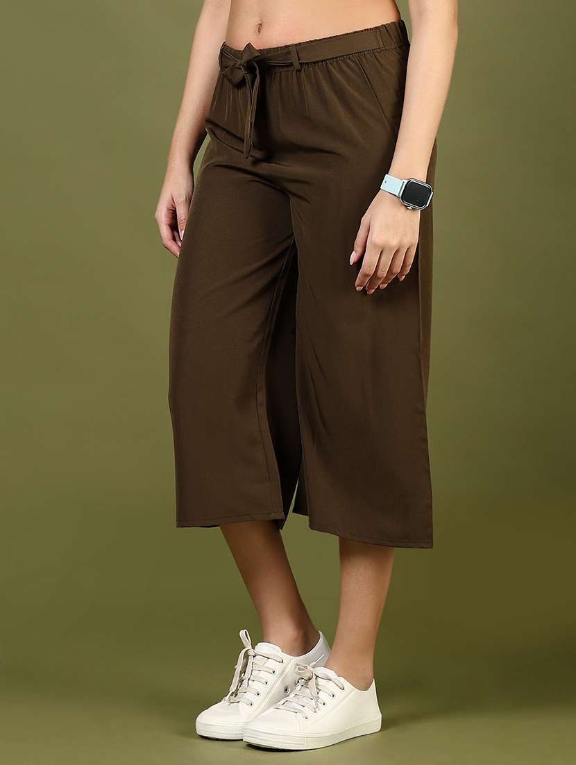women brown solid mid rise culottes - 21611668 -  Standard Image - 1