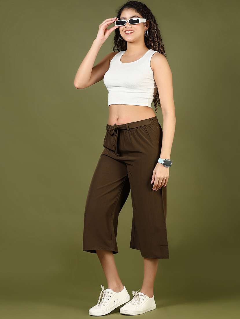 women brown solid mid rise culottes - 21611668 -  Standard Image - 4