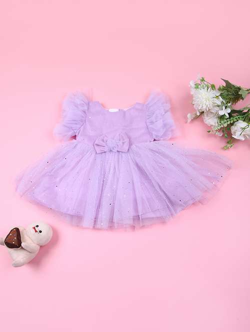 girls solid ruffled sleeves frock - 21611704 -  Standard Image - 0