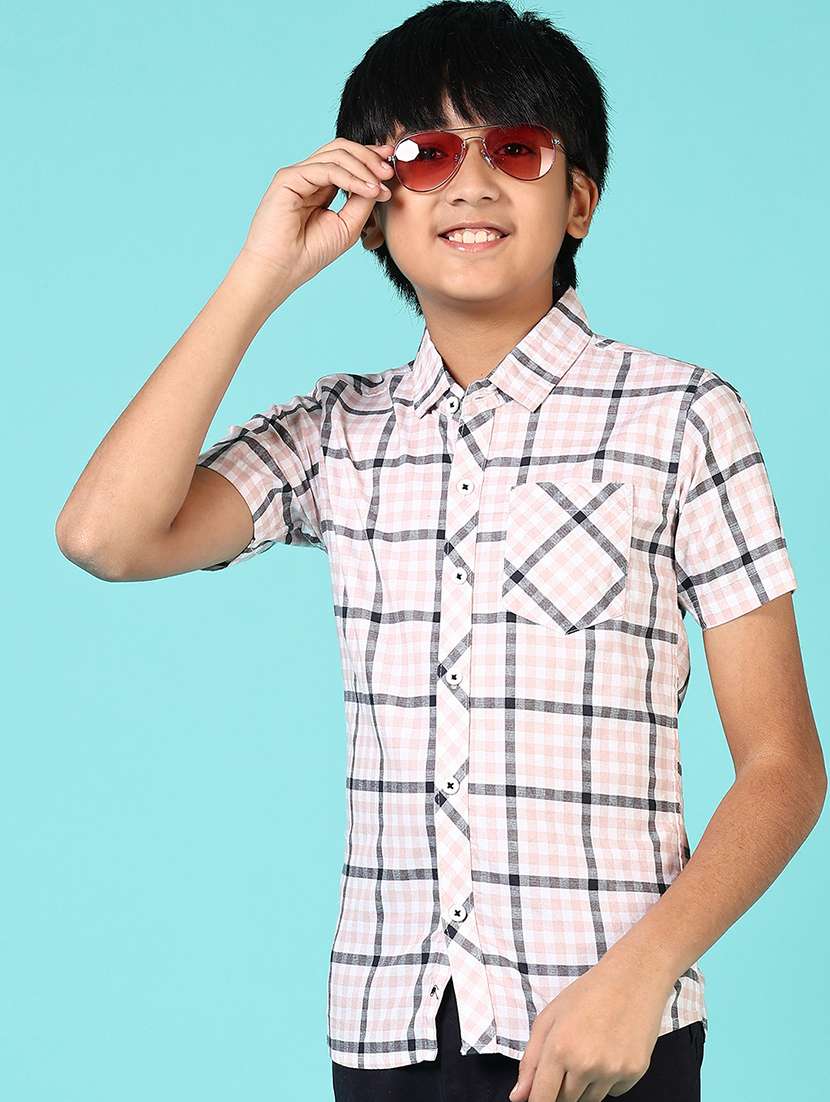 boys checkered collared short sleeves shirt - 21611935 -  Standard Image - 1