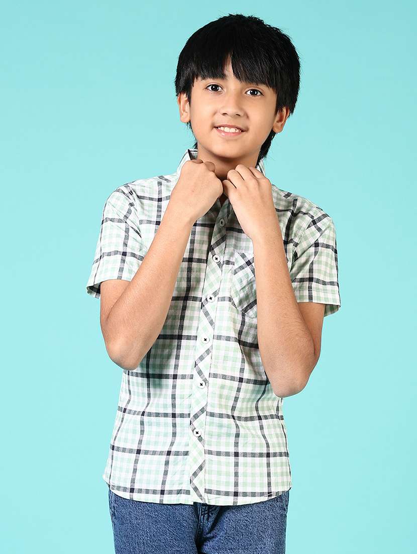 boys checkered collared short sleeves shirt